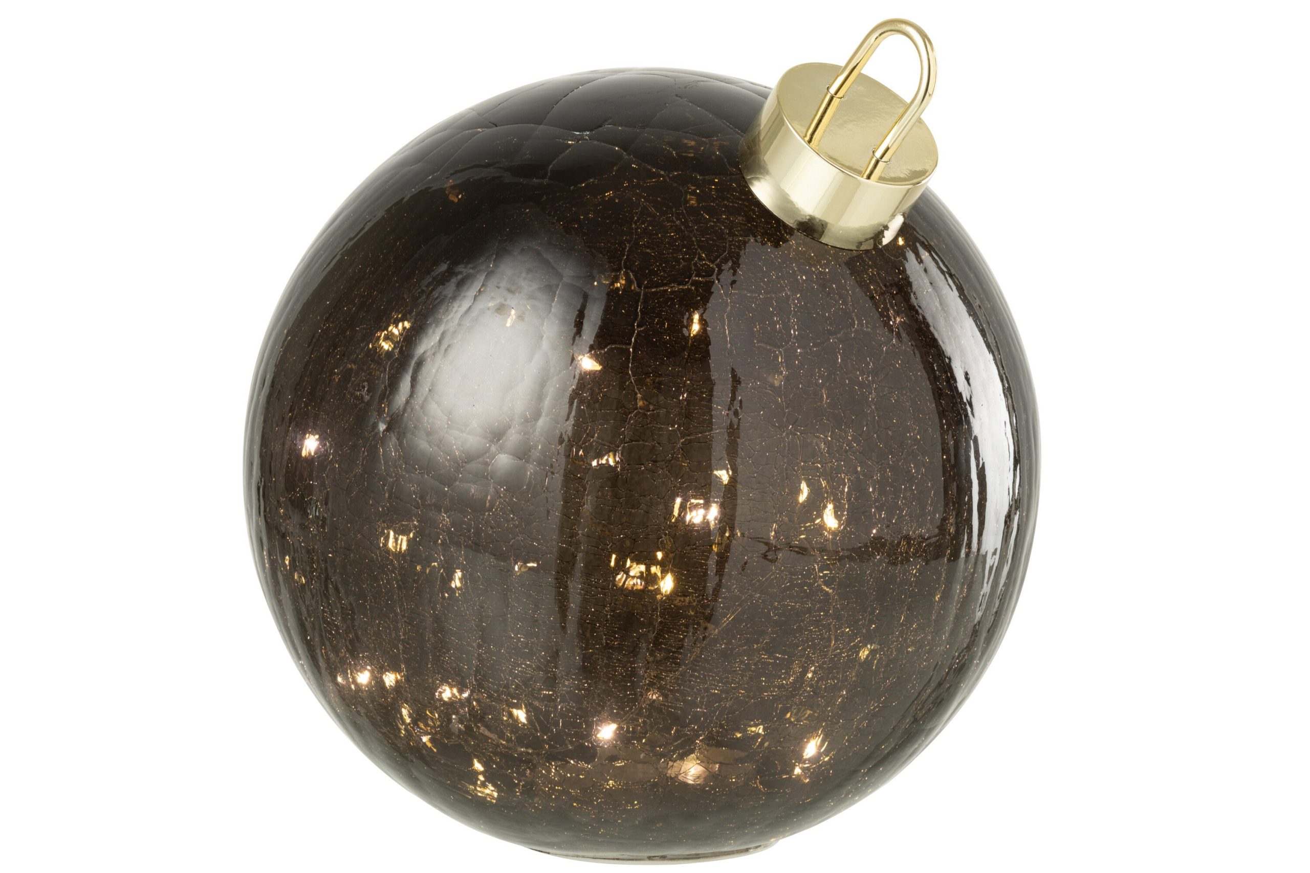 J-Line kerstbal - glas - zwart - large - LED lichtjes