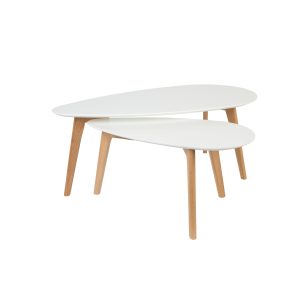 Housecraft Living Drop Bijzettafel Ovaal Hout Wit – Set van 2