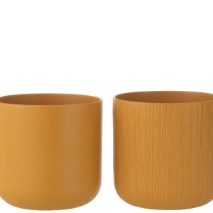 J-Line bloempot Gen – keramiek – oker – extra large – 2 stuks – Ø 20.5