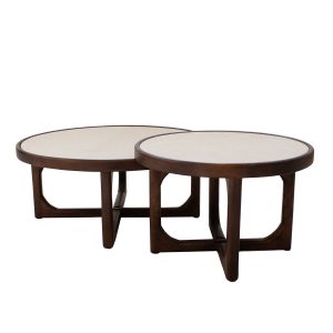 Giga Meubel Salontafel Ayase Rond – Marmer/Hout – Donkerbruin – Set va
