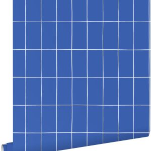 ESTAhome behang kleine tegeltjes koningsblauw en wit – 53 cm x 10.05 m