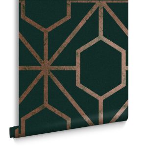 Graham & Brown Vliesbehang – Rinku Green & Copper – 10mx53cm