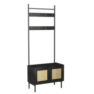Furnilux Kapstok Ambon – Met Opbergkast & Haken – Zwart met Rattan – 7 Furnilux Kapstok Ambon – Met Opbergkast & Haken – Zwart met Rattan – 7