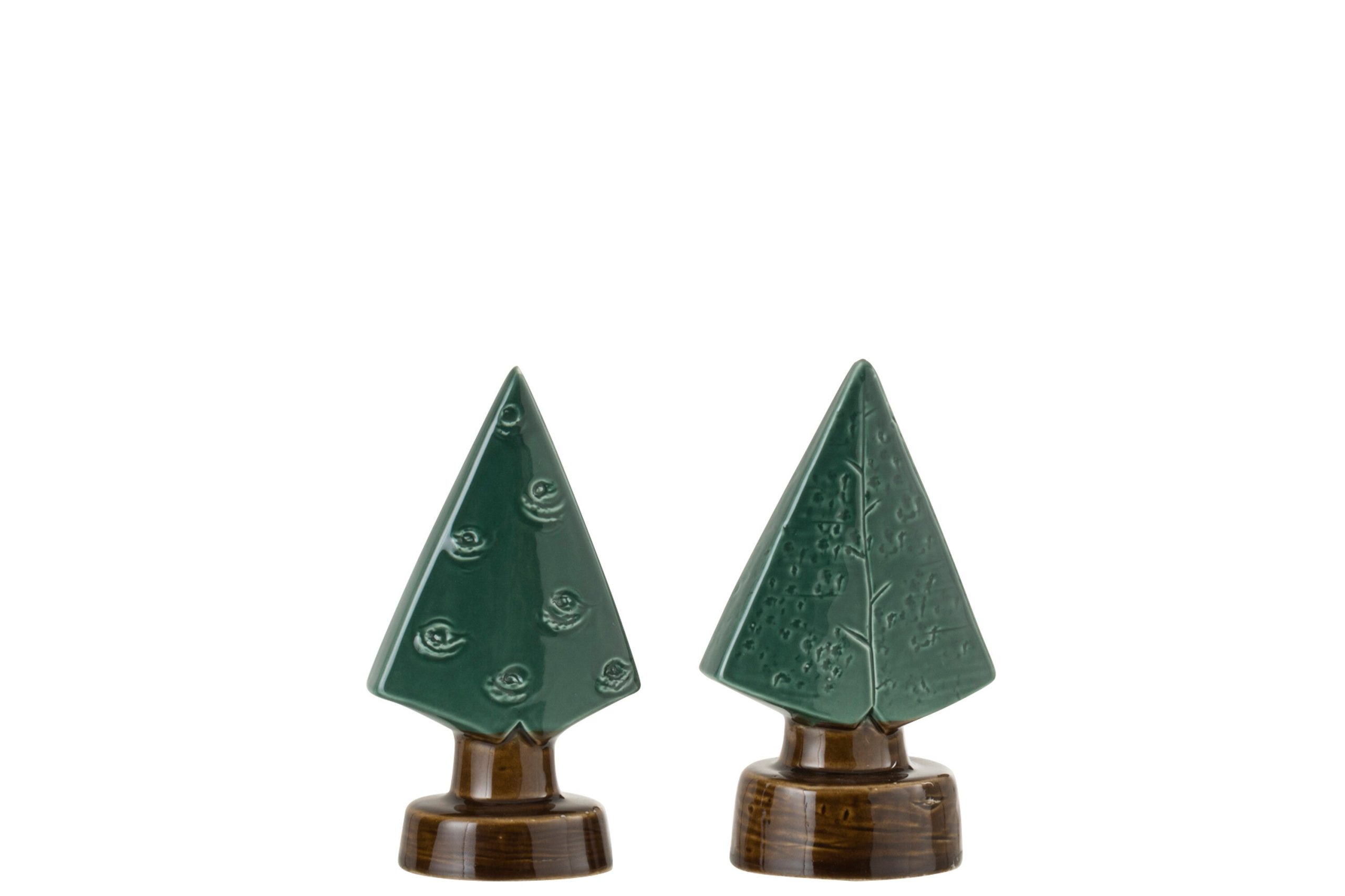J-Line decoratie Kerstboom - porselein - groen - small - 2 stuks