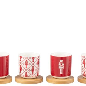 J-Line koffietas + schoteltje Notenkraker – bamboe/keramiek – rood – g J-Line koffietas + schoteltje Notenkraker – bamboe/keramiek – rood – g
