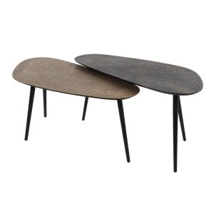 Giga Meubel Salontafel Metallic – Grijs Metaal – Set van 2 – 84x42x39c