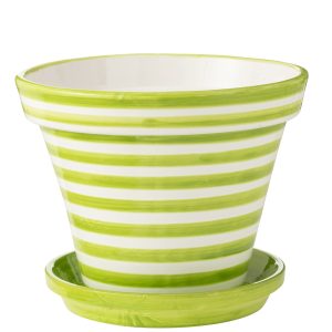 J-Line bloempot Granada Stripes Handmade + Painted – keramiek – groen J-Line bloempot Granada Stripes Handmade + Painted – keramiek – groen