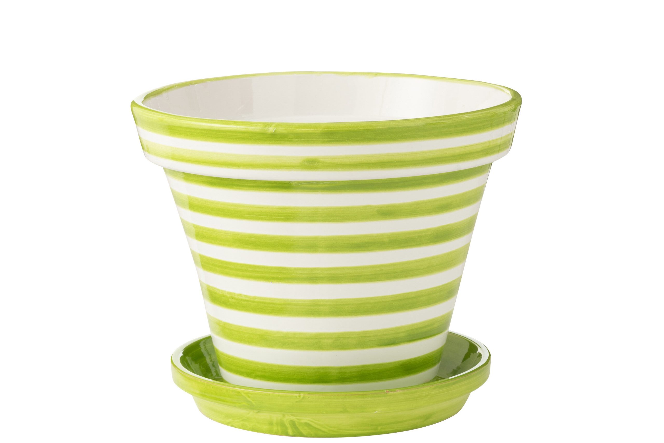 J-Line bloempot Granada Stripes Handmade + Painted - keramiek - groen