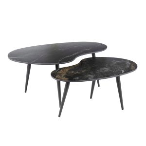Giga Meubel Salontafel Fossil – Zwart Keramiek – Set van 2 – 91x55x35c