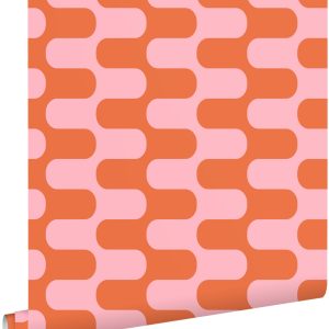 ESTAhome behang golvende lijnen oranje en roze – 50 x 900 cm – 131836 ESTAhome behang golvende lijnen oranje en roze – 50 x 900 cm – 131836