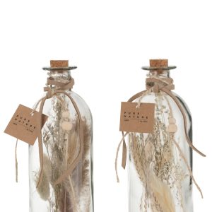 J-Line decoratie fles Gedroogde Bloemen – glas – naturel – large – 2 s