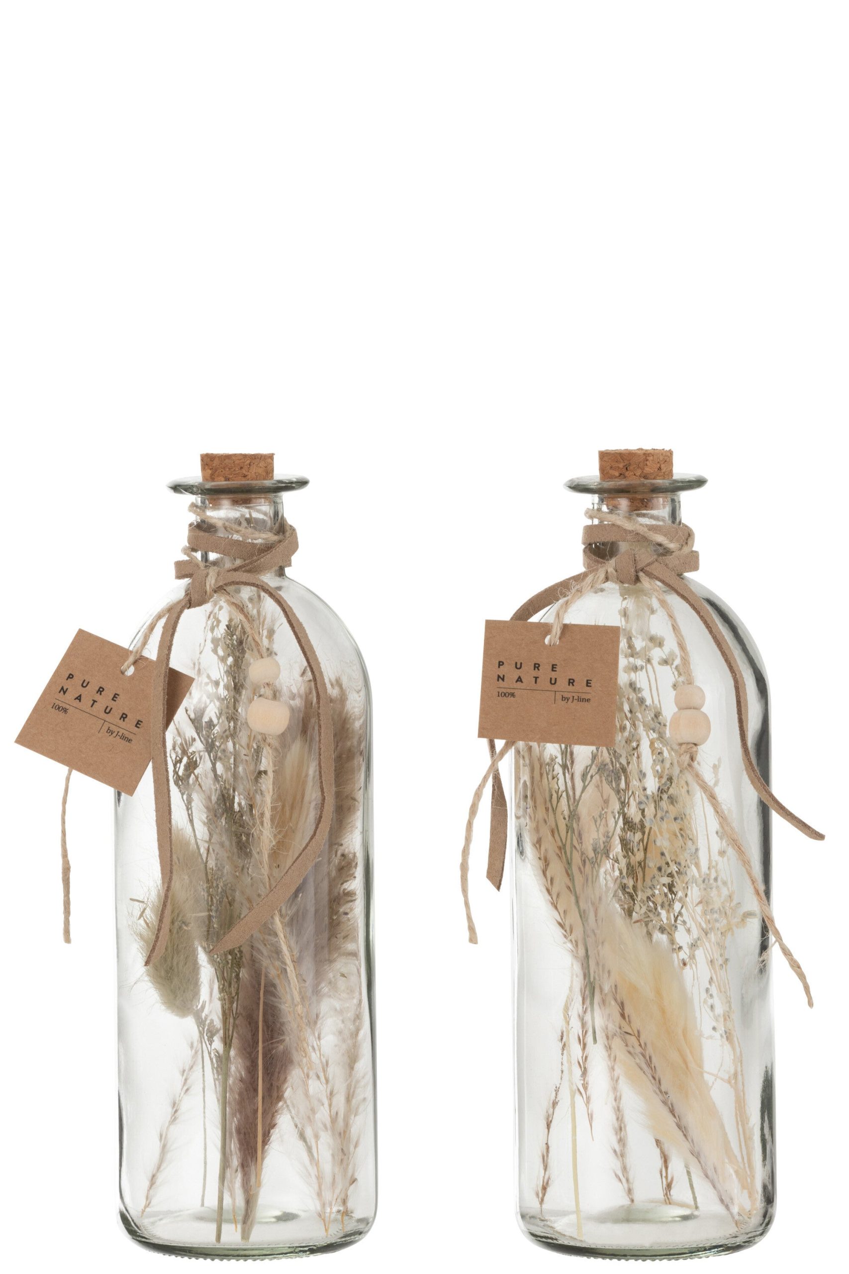 J-Line decoratie fles Gedroogde Bloemen - glas - naturel - large - 2 s