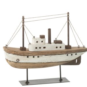 J-Line decoratie Boot Op Voet – hout – naturel/wit – large