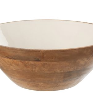 J-Line kom Kos – hout – bruin/wit