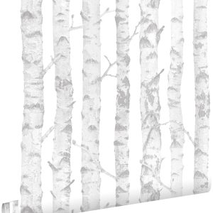 ESTAhome behang berken boomstammen zilver en wit – 53 cm x 10.05 m – 1 ESTAhome behang berken boomstammen zilver en wit – 53 cm x 10.05 m – 1