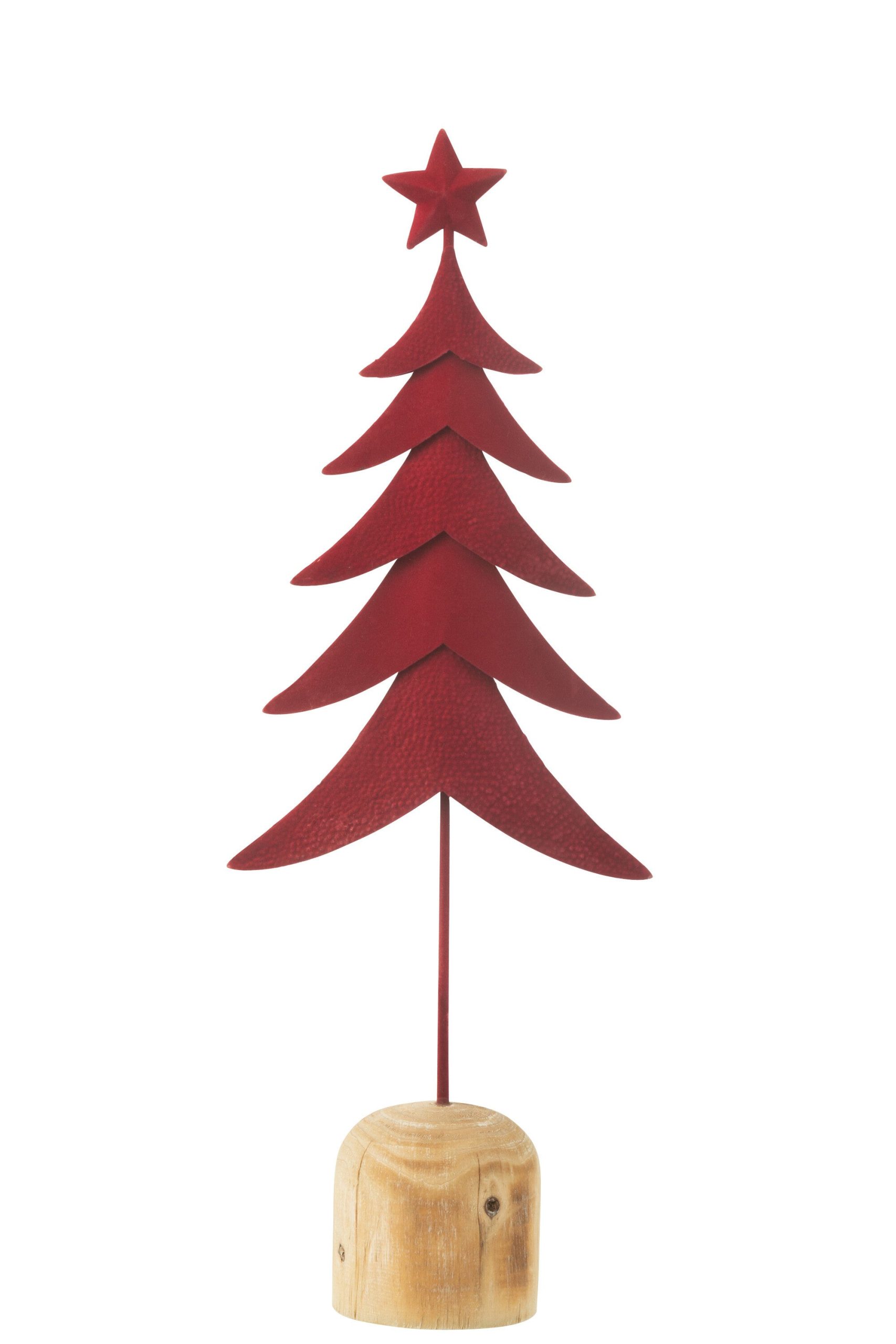 J-Line decoratie Kerstboom Op Voet + Ster - metaal/hout - rood - large