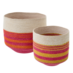 J-Line mand Gestreept – zeegras – mix – set van 2 J-Line mand Gestreept – zeegras – mix – set van 2