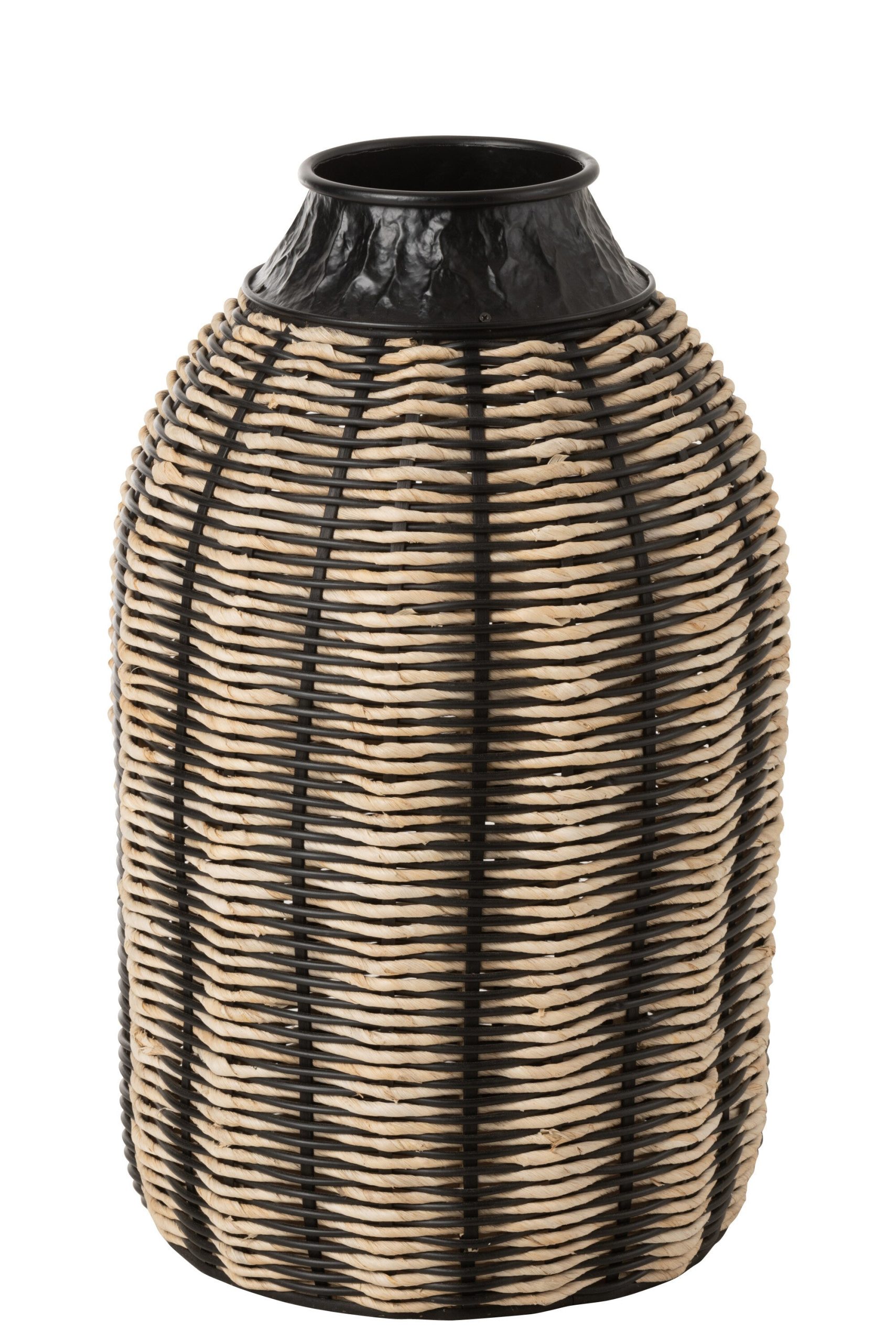 J-Line vaas Decoratie - touw/jute - zwart/naturel - 56 cm hoog