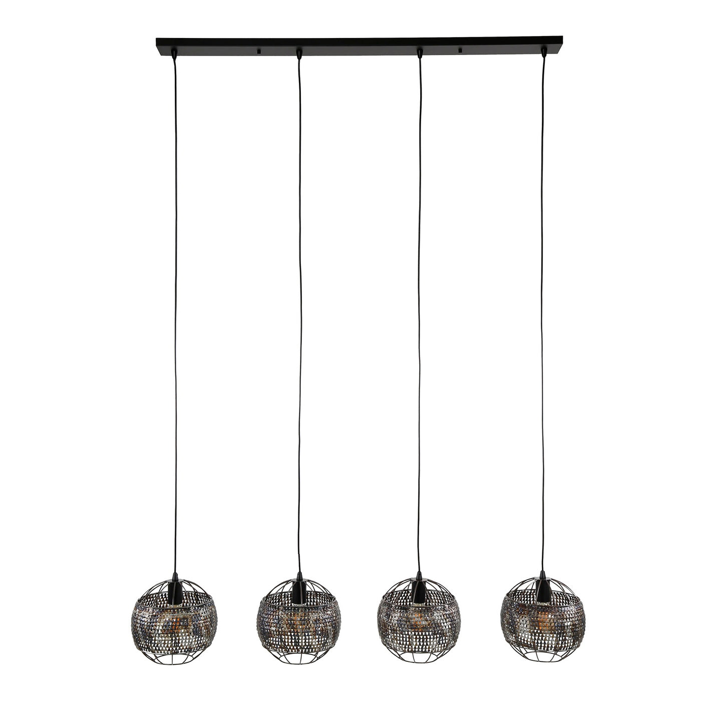 Giga Meubel Hanglamp Armor Open - Zwart/Bruin - 4-Lichts - 135x25x150c