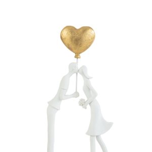 J-Line decoratie Koppel Kus Hart Ballon – polyresin – wit/goud