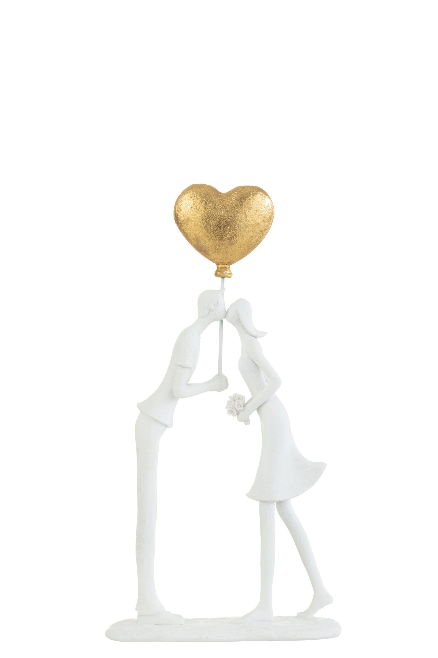 J-Line decoratie Koppel Kus Hart Ballon - polyresin - wit/goud