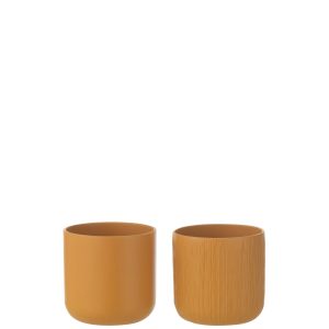 J-Line bloempot Gen – keramiek – oker – extra small – 2 stuks – Ø 11 c