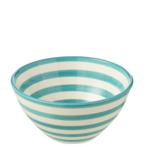 J-Line kom Granada Stripes High – keramiek – wit/aqua – medium – Ø 22 J-Line kom Granada Stripes High – keramiek – wit/aqua – medium – Ø 22