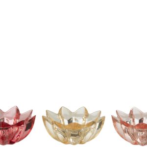 J-Line theelichthouder Bloem Warm – glas – mix – 3 stuks