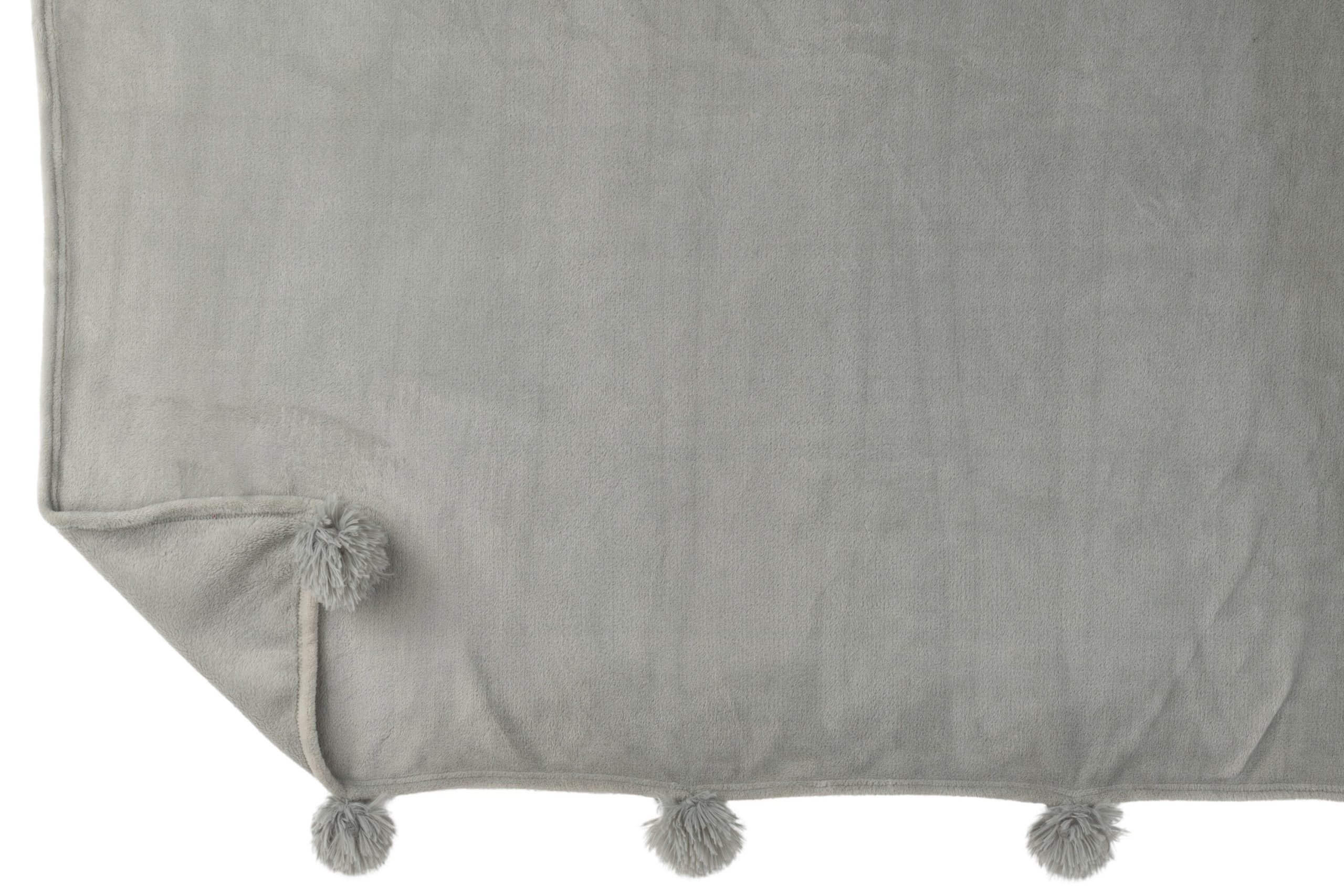 J-Line plaid Pompom - polyester - grijs - 170 x 130 cm