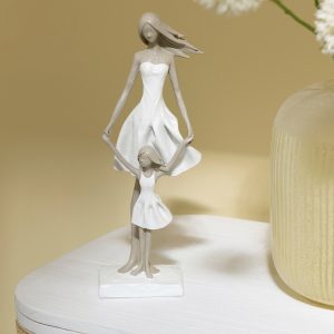 J-Line decoratie Moeder En Dochter – polyresin – wit/taupe – small