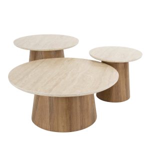 Giga Meubel Salontafel Romano – Travertin – Set van 3 – 80x80x35cm