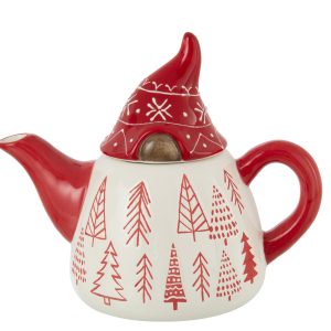 J-Line theepot Kerstman Dolomiet – keramiek – rood/wit