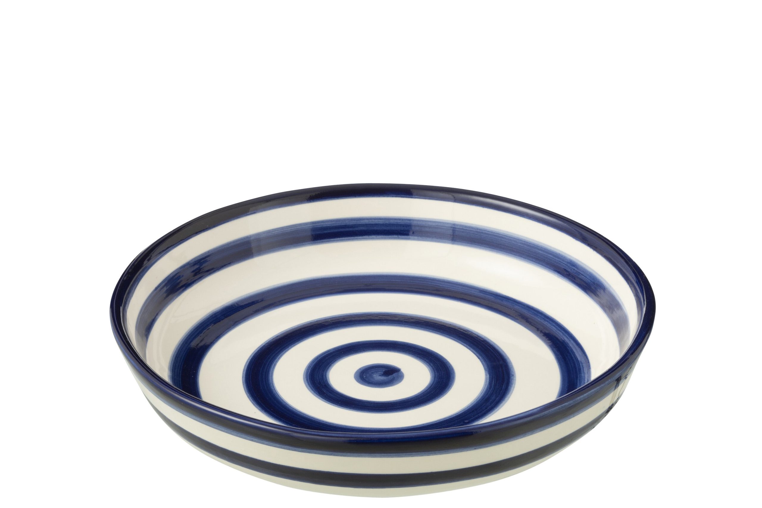J-Line schaal Granada Stripes Low - keramiek - wit/blauw - large - Ø 2