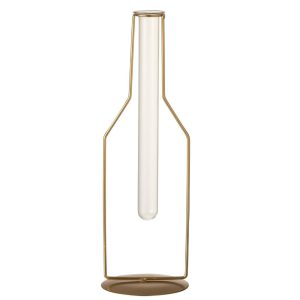 J-Line vaas 1 Tube Fles – metaal/glas – goud – large – 2 stuks – 33 cm