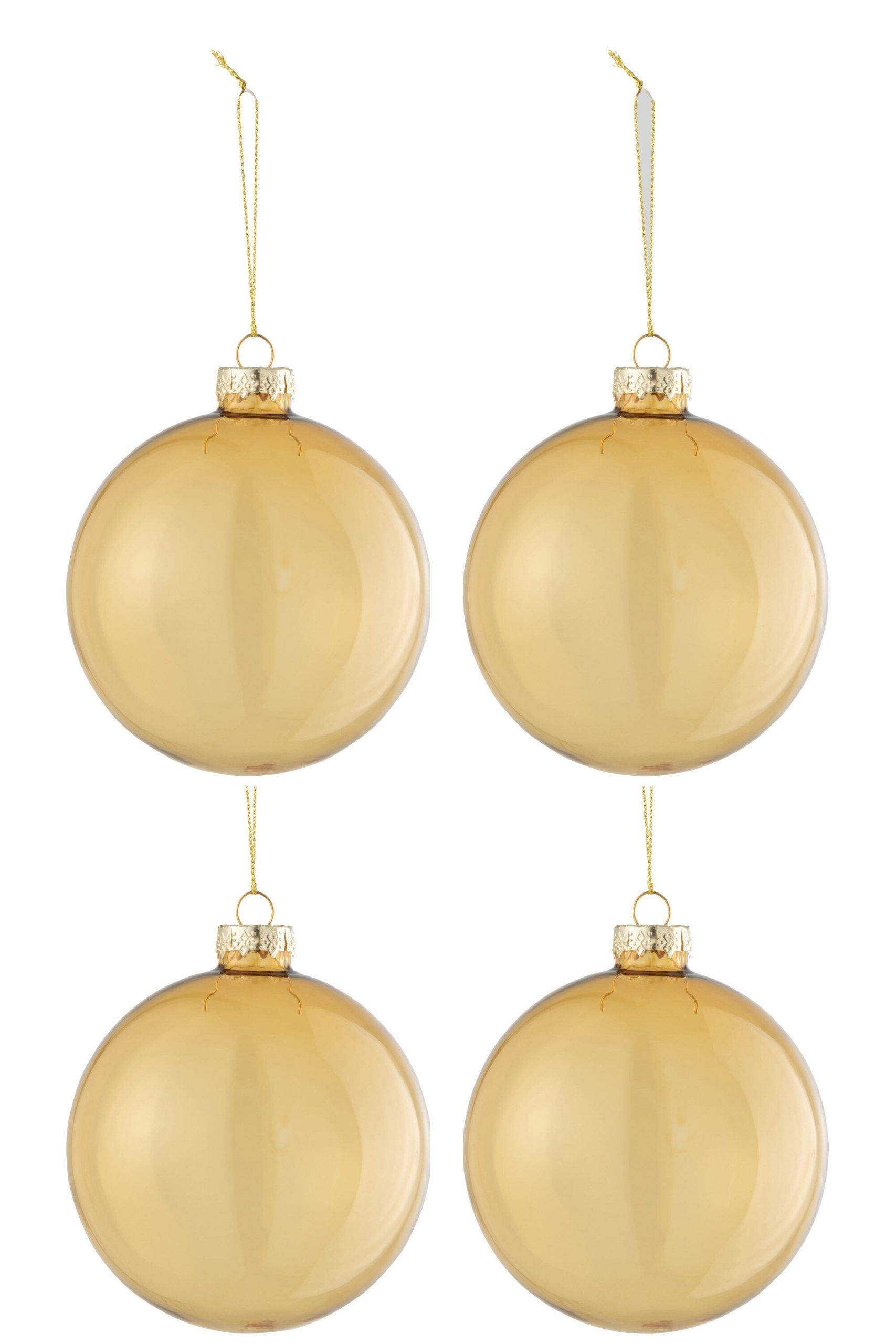 J-Line kerstbal Effen - glas - transparant/goud - medium - doos van 4