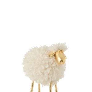 J-Line decoratie Schaap – metaal/polyresin – blanc/or – small