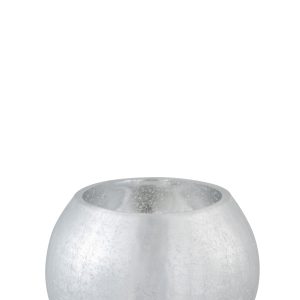 J-Line windlicht Bol Craquelé – glas – zilver – medium