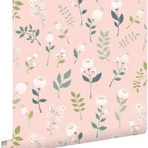 ESTAhome behang bloemen zacht roze, groen en wit – 53 cm x 10.05 m – 1 ESTAhome behang bloemen zacht roze, groen en wit – 53 cm x 10.05 m – 1