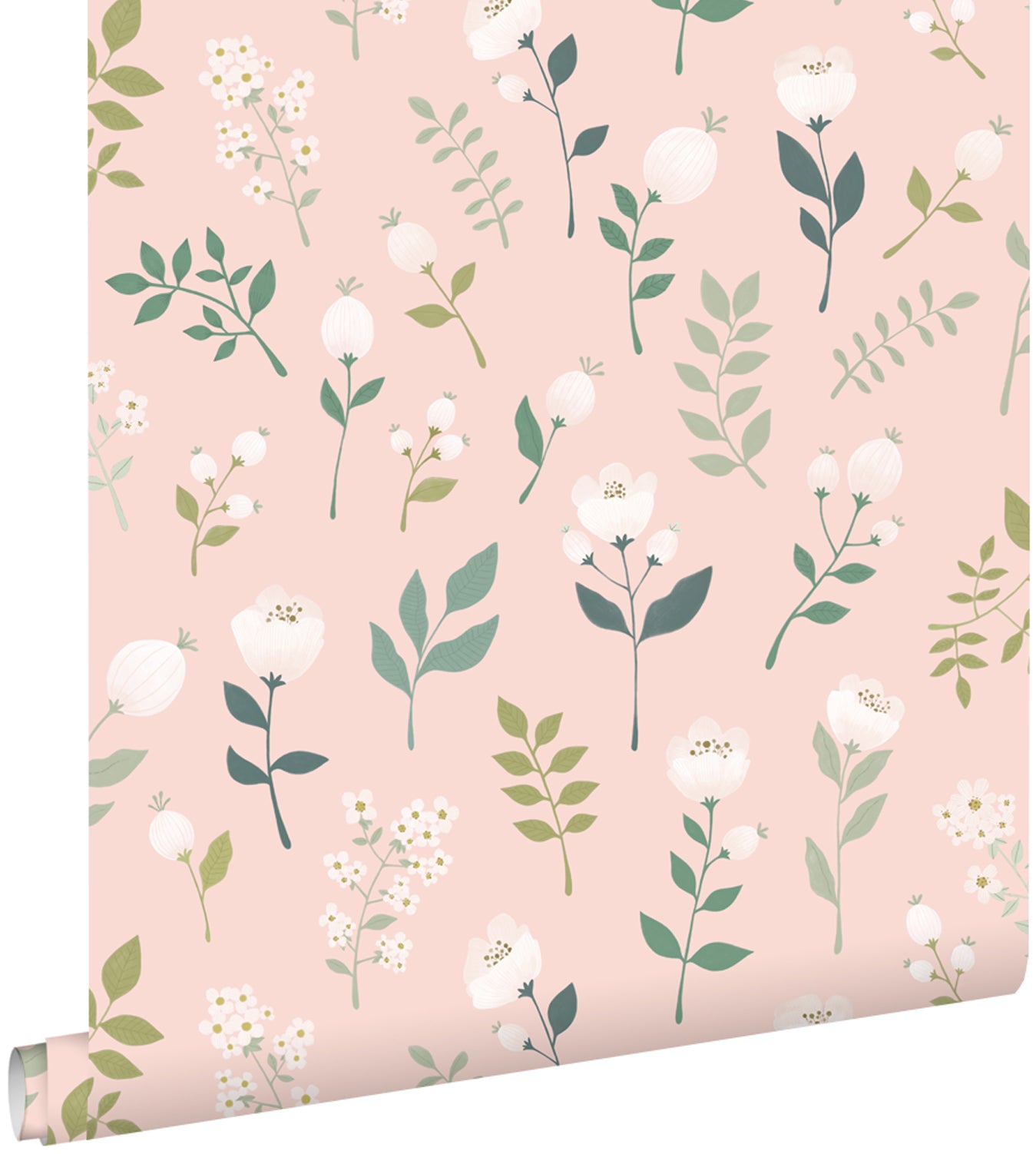 ESTAhome behang bloemen zacht roze, groen en wit - 53 cm x 10.05 m - 1