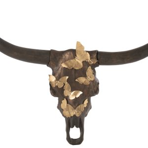 J-Line wanddecoratie Schedel Vlinder – polyresin – bruin/goud – large