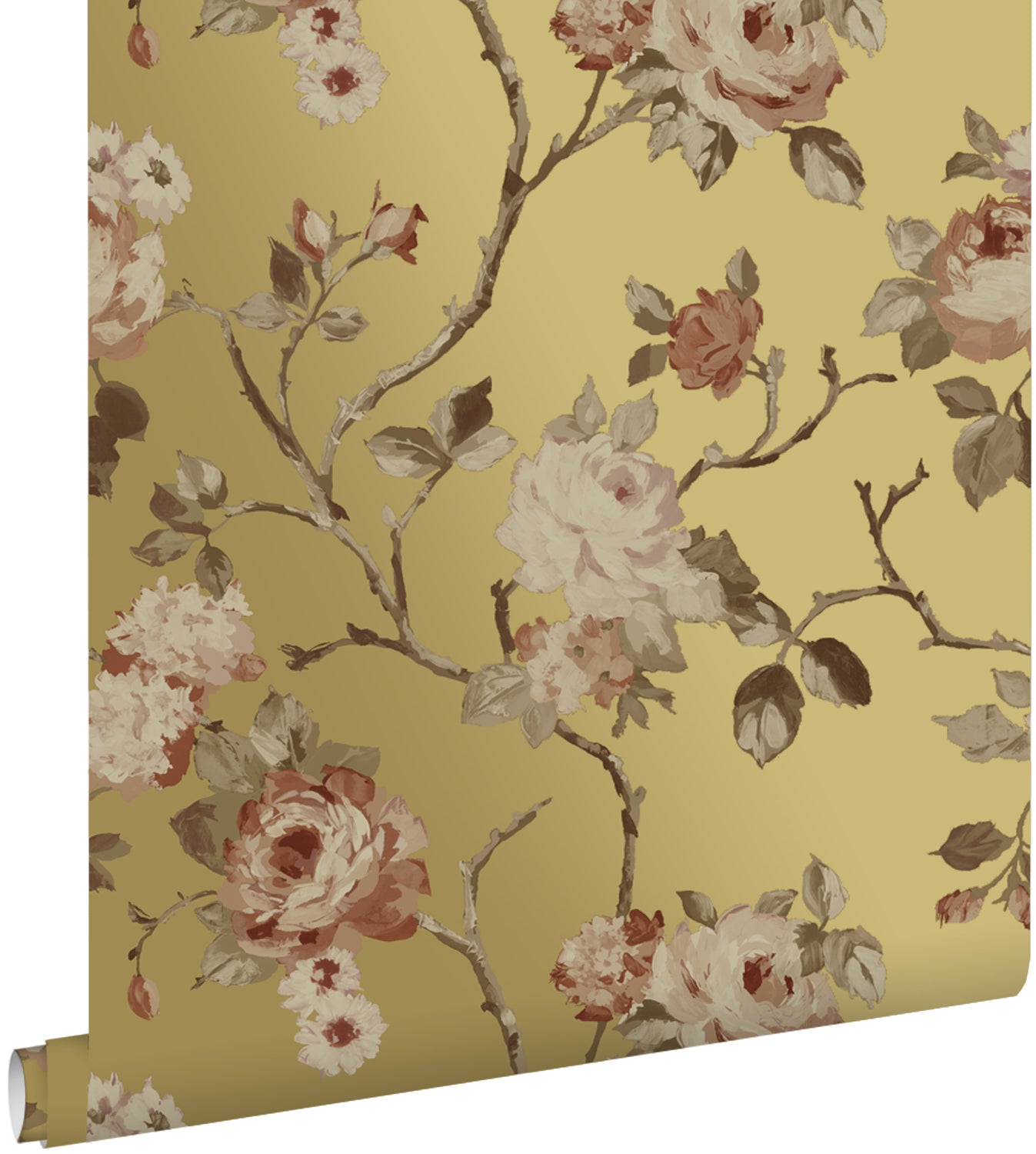 ESTAhome behang vintage bloemen goud en terracotta roze - 53 cm x 10.0