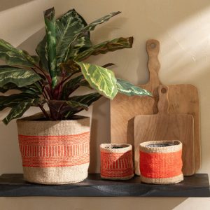 J-Line mand Rond Met Handvaten – jute – naturel/oranje – 2 stuks J-Line mand Rond Met Handvaten – jute – naturel/oranje – 2 stuks
