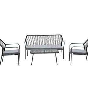Turin loungeset – 4-delig -rope zwart-desert sand-light teak vironwood