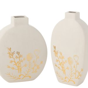 J-Line vaas Bloem Tekening – porselein – goud/wit – large – 2 stuks –