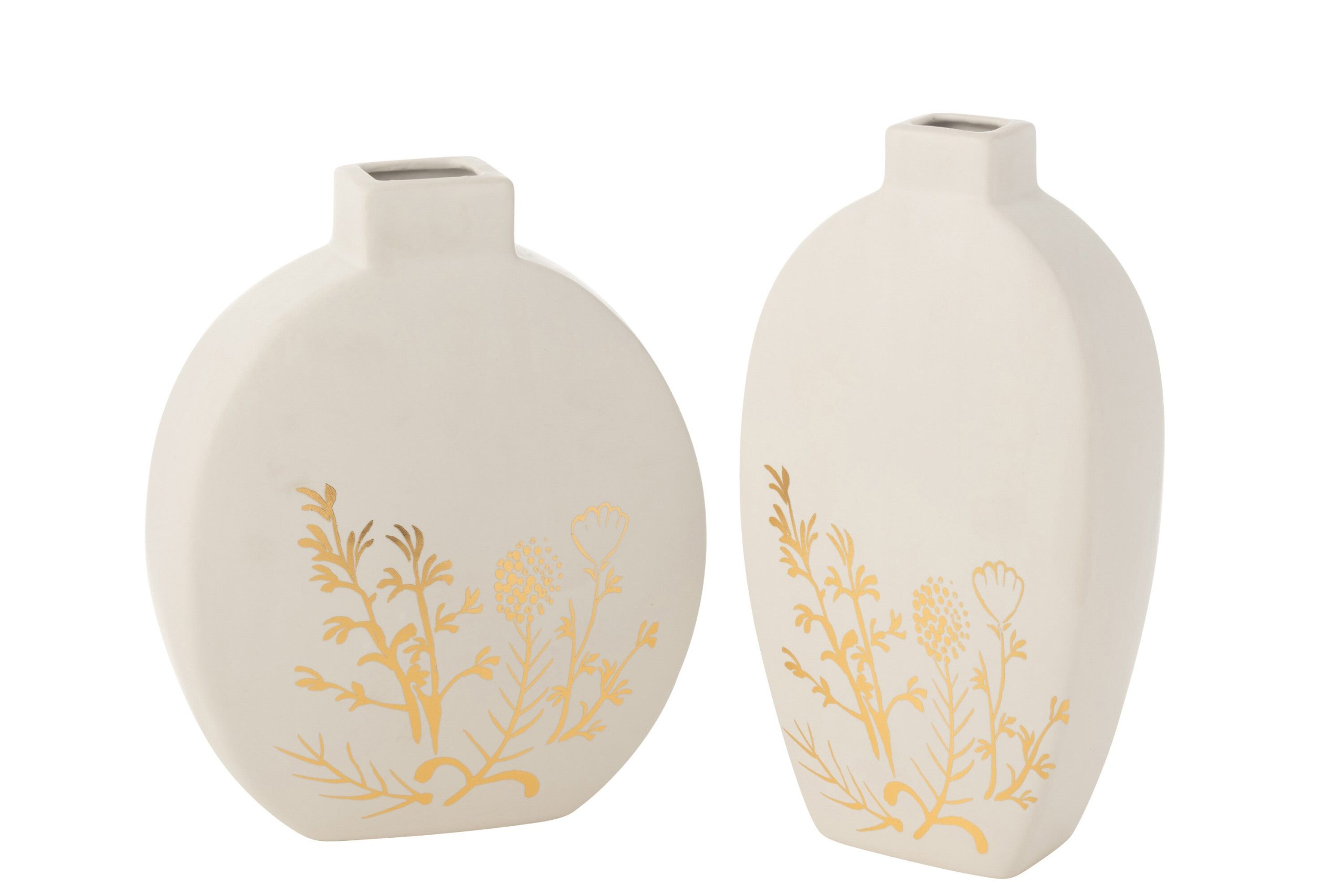 J-Line vaas Bloem Tekening - porselein - goud/wit - large - 2 stuks -