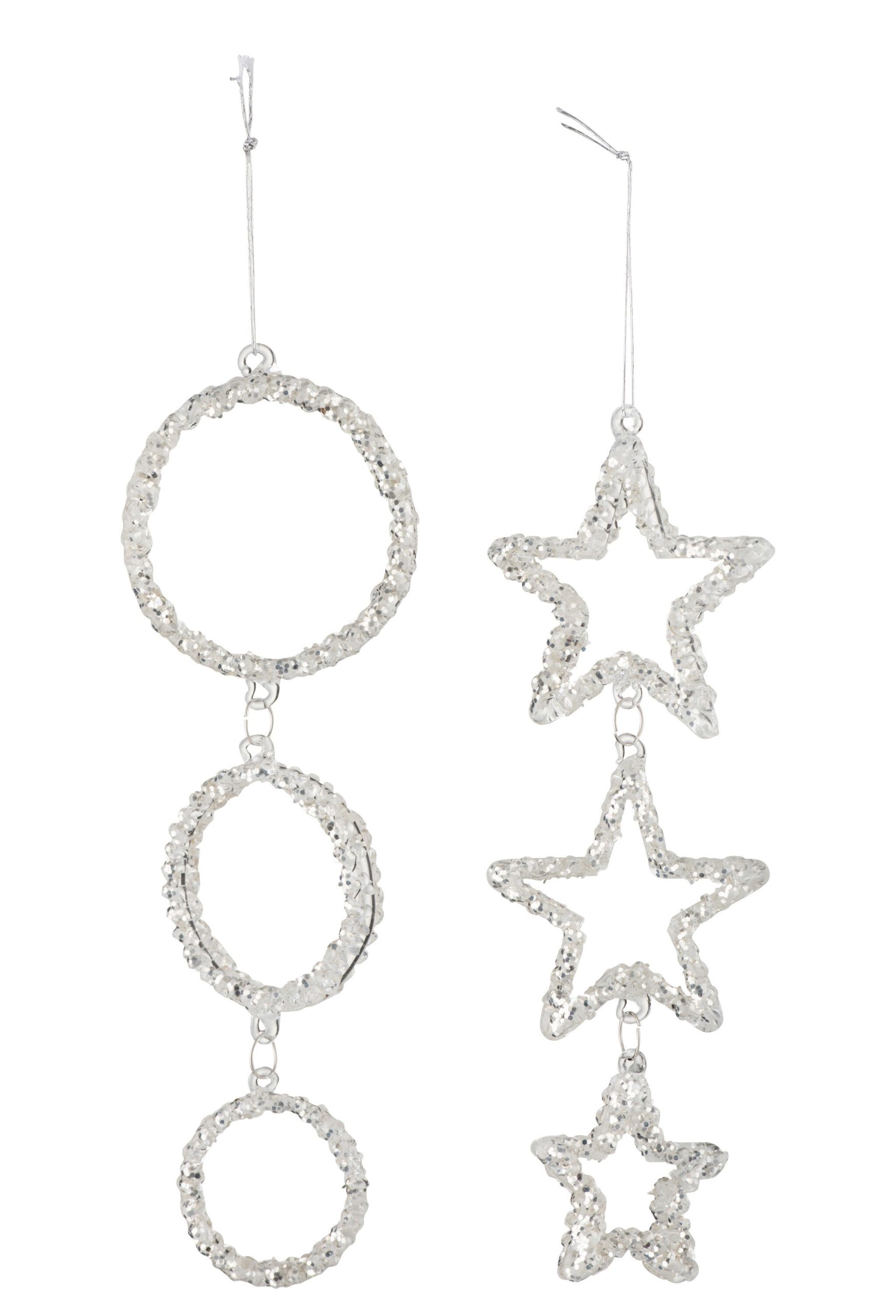 J-Line hanger Cirkel + Ster Glitter - glas - zilver - 2 stuks