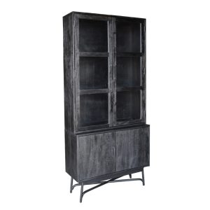 Giga Meubel Vitrinekast Romee – Mangohout – Zwart – 100x38x220cm Giga Meubel Vitrinekast Romee – Mangohout – Zwart – 100x38x220cm