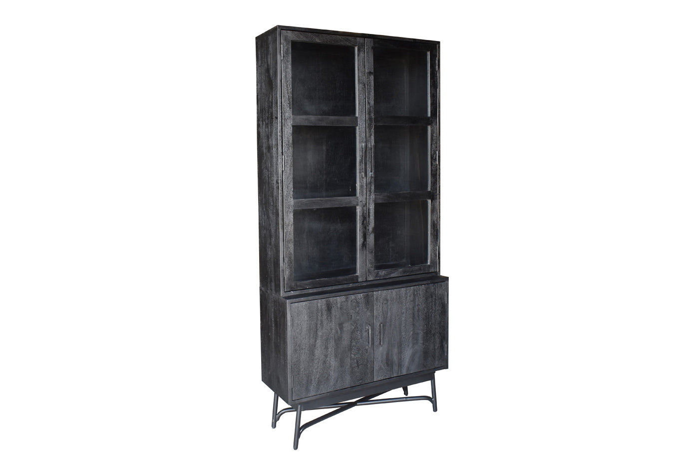 Giga Meubel Vitrinekast Romee - Mangohout - Zwart - 100x38x220cm