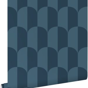 ESTAhome behang art deco bogen vergrijsd donker blauw – 53 cm x 10.05