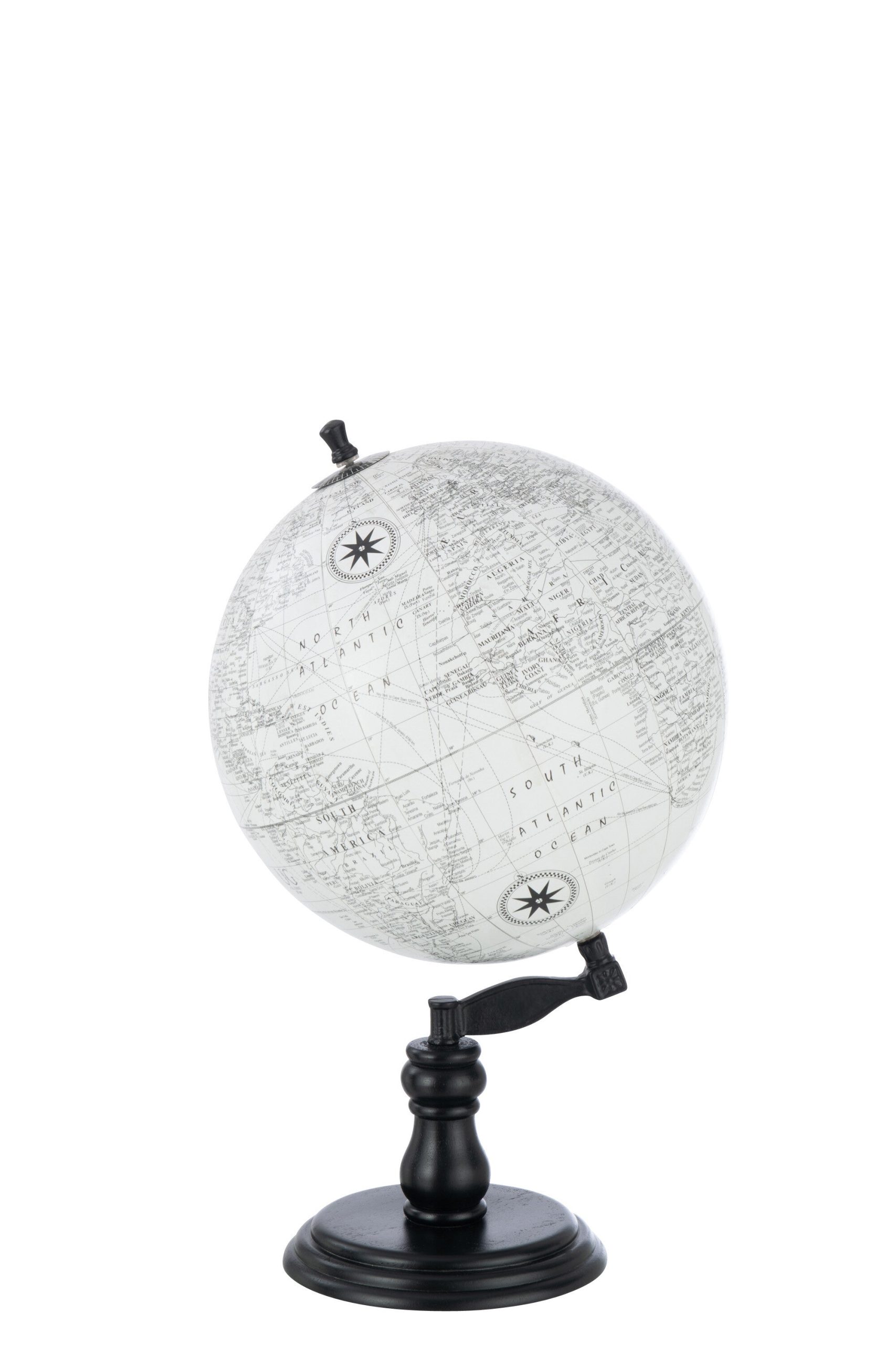J-Line wereldbol Op Voet - hout - grijs/zwart - large